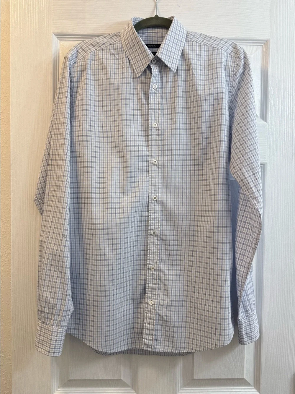 Gucci Men’s Classic Fit Dress Shirt Sz 39/15.5 Blue Plaid Long Sleeve Button  Up