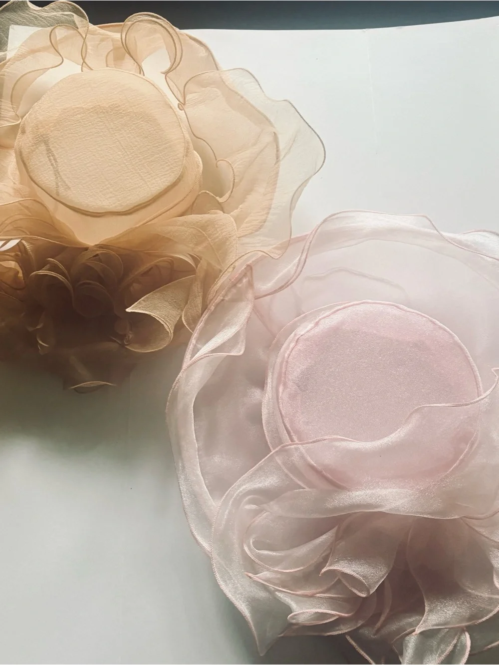 Chiffon Flower Fascinator Hat in Pink and Beige