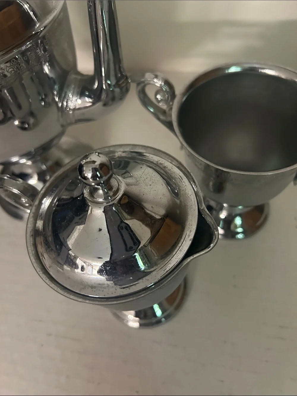 Silver Tone Decorative Coffee/Tea Set - 3 Piece