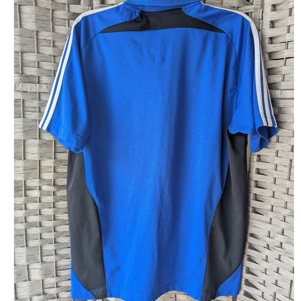 Adidas Polo Shirt Blue Climalite Three Stripe Athletic Mens Sz L Performance