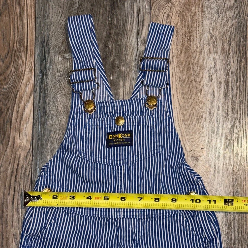 Vtg OshKosh Bgosh Kids 4T Hickory Stripe Denim Shortalls Made in USA Blue White