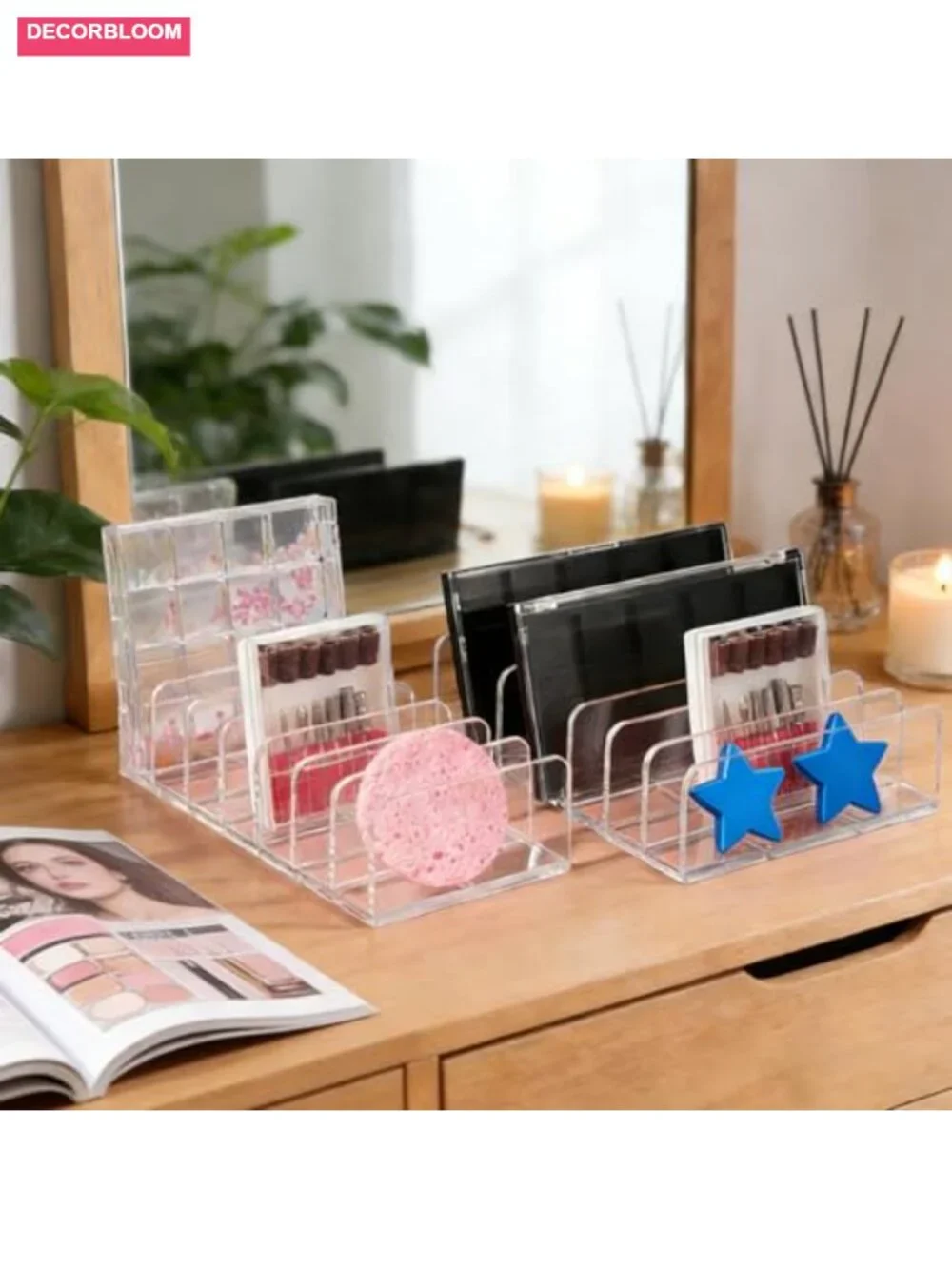 7-Section Clear Acrylic Eyeshadow Palette Organizer Set of 2