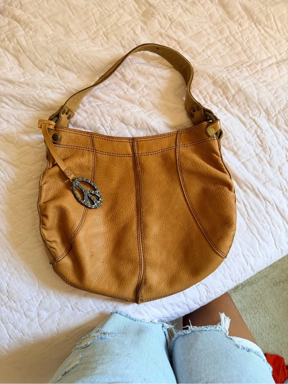 Lucky Brand Cognac Leather Hobo Shoulder Bag