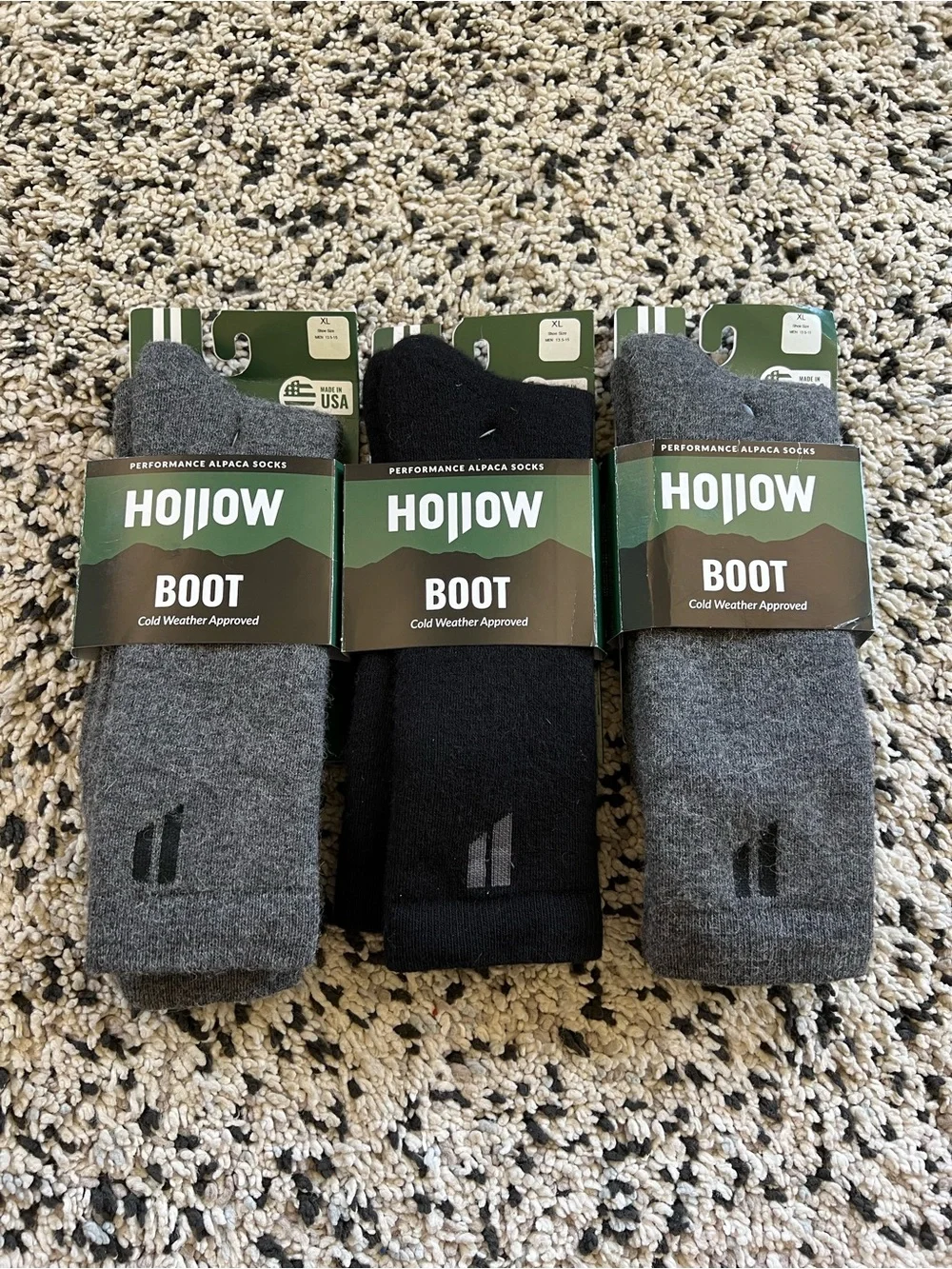 Hollow Alpaca Socks Boot Lot of 3 Pair Grey Black Size XL