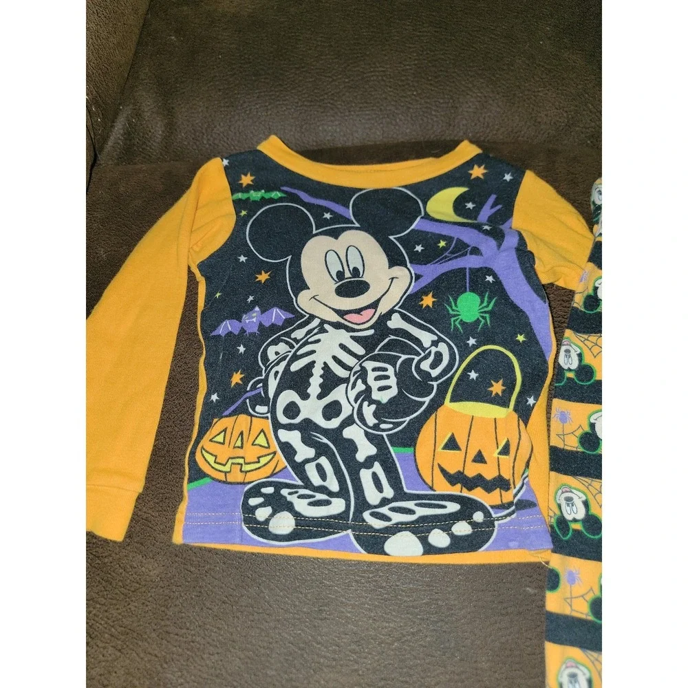 Disney mickey mouse fall Halloween skeleton pumpkin pajamas size 2t