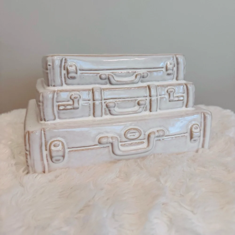 Stacked Suitcases Vase Planter NEW Whimsical Ceramic Garden Decor HTF!