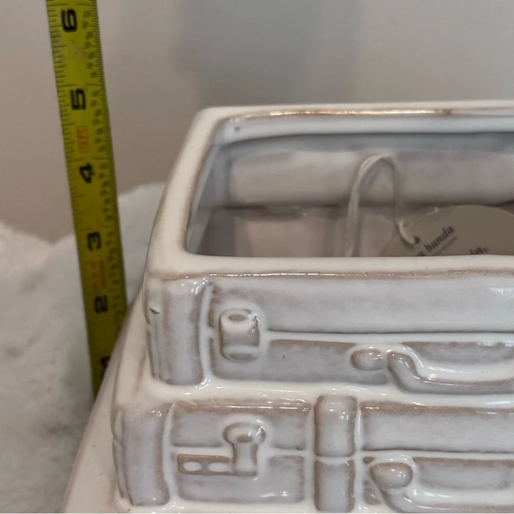 Stacked Suitcases Vase Planter NEW Whimsical Ceramic Garden Decor HTF!