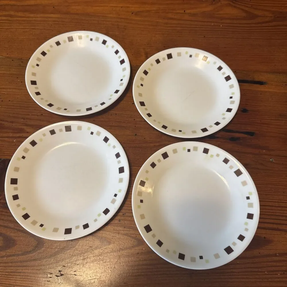 Vintage Corelle Geometric Brown Tan Squares Bread and Butter Plates 6¾