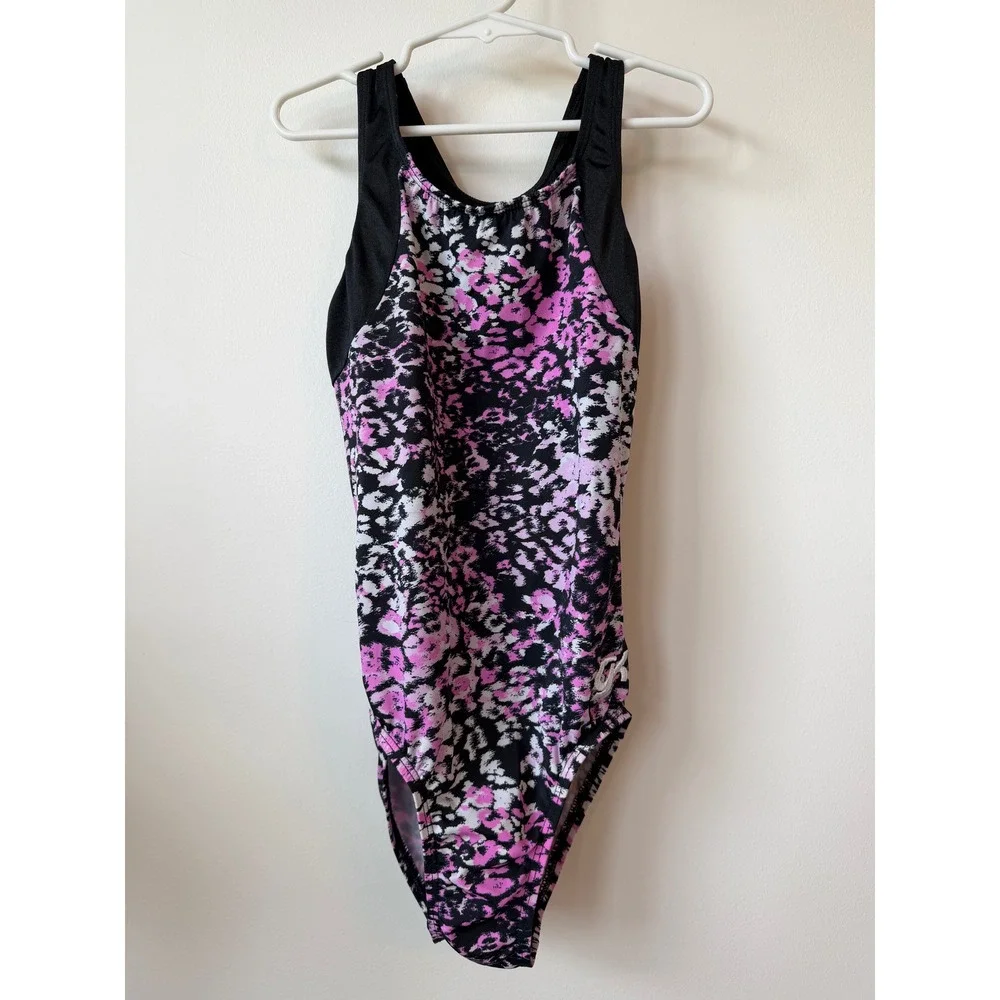 GK Elite Girls Gymnastics Leotard Pink Black Animal Print Racerback Size CM