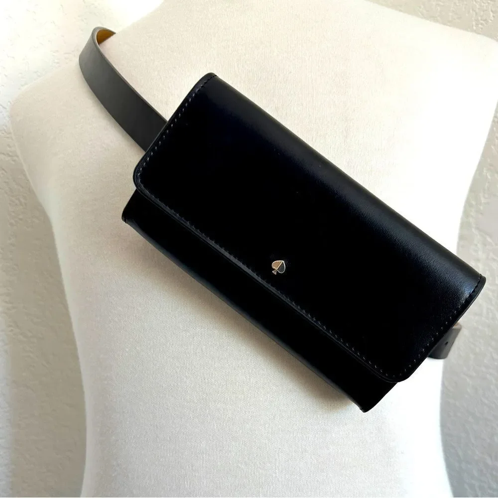 Kate Spade Leather Belt Bag Black Foldover Size S/M & L/XL • NEW WITH TAGS •
