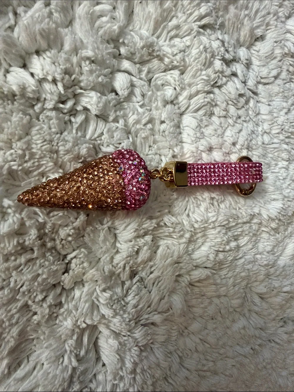 Pink Crystal Ice Cream Cone Keychain Key Holder