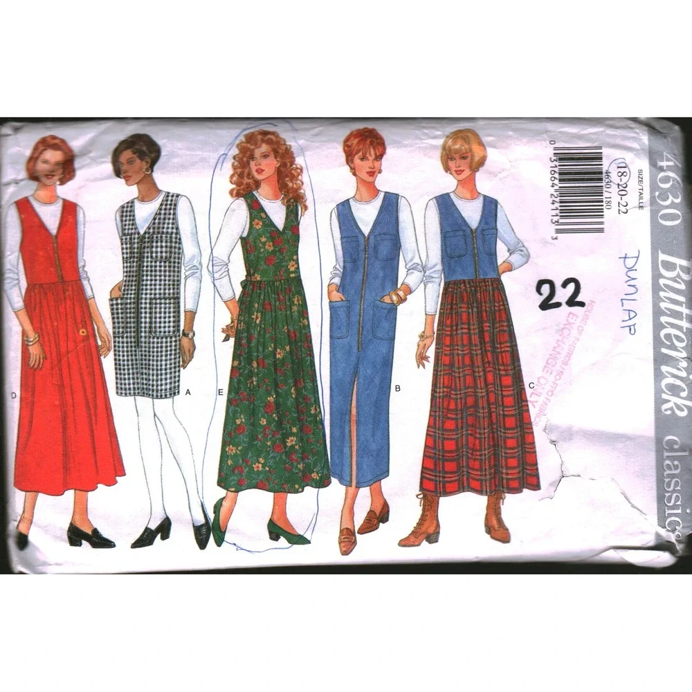 Butterick 4630 Sewing Pattern Misses Jumper Top Multi Size 18 cut 90s