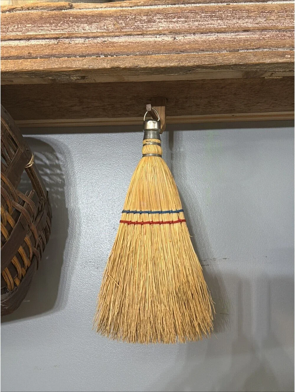 Vintage Whisk Broom Natural Straw Hand Brush Metal Cap Primitive Farmhouse Decor