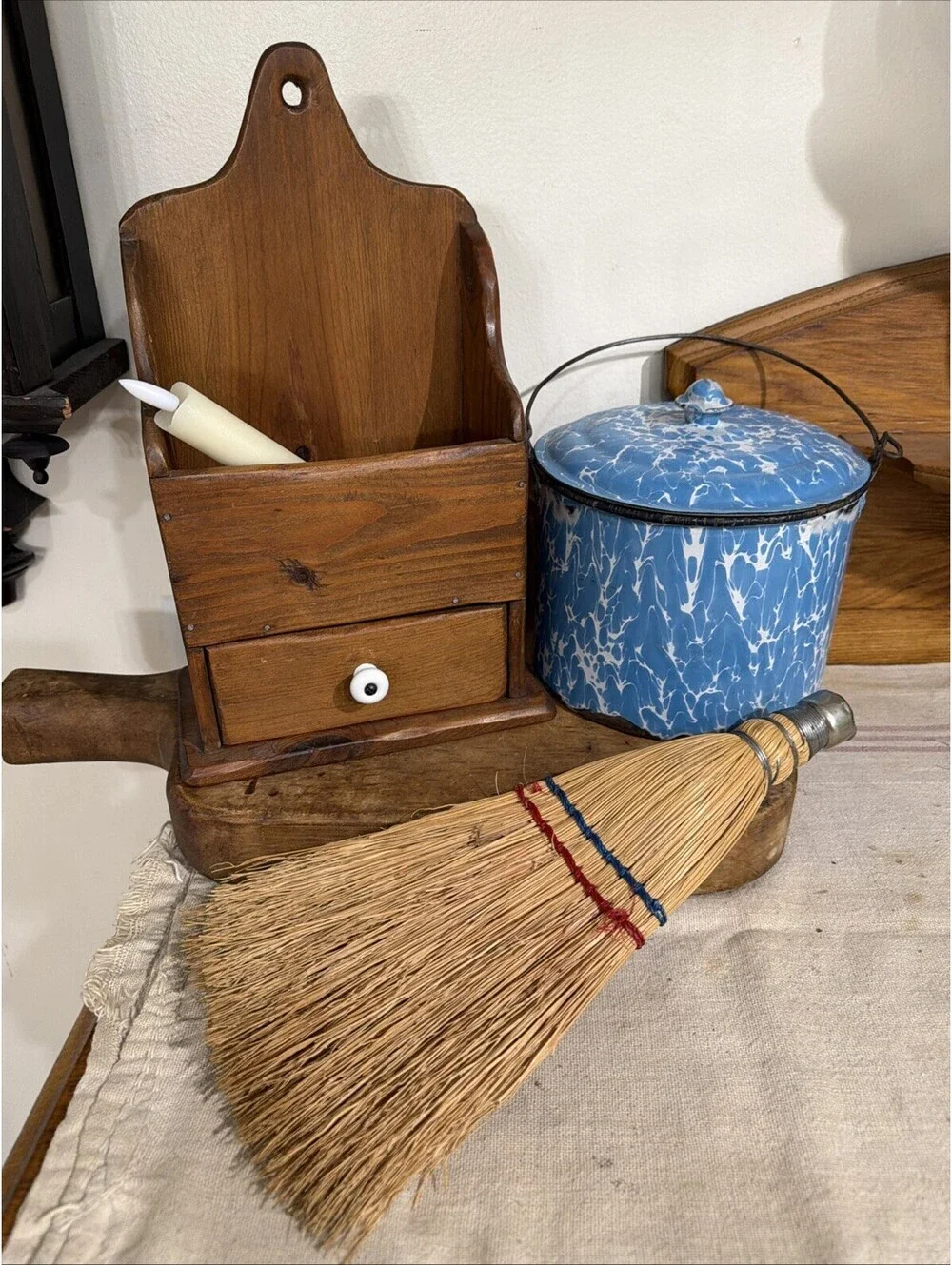 Vintage Whisk Broom Natural Straw Hand Brush Metal Cap Primitive Farmhouse Decor