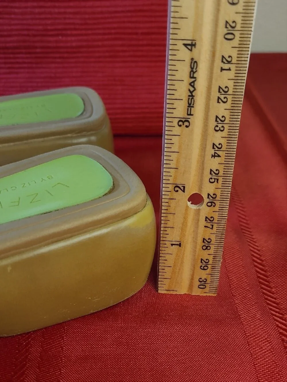 Lizflex By Claiborne Lime Green Leather Wedge Slide Sandals Comfort Women Size 9