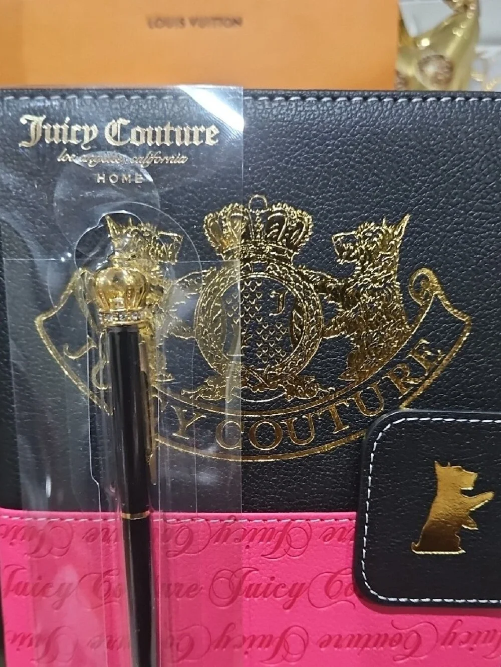 NWT! Juicy Couture Home Hot Pink Journal Set with Gold Crown Accent Pen!