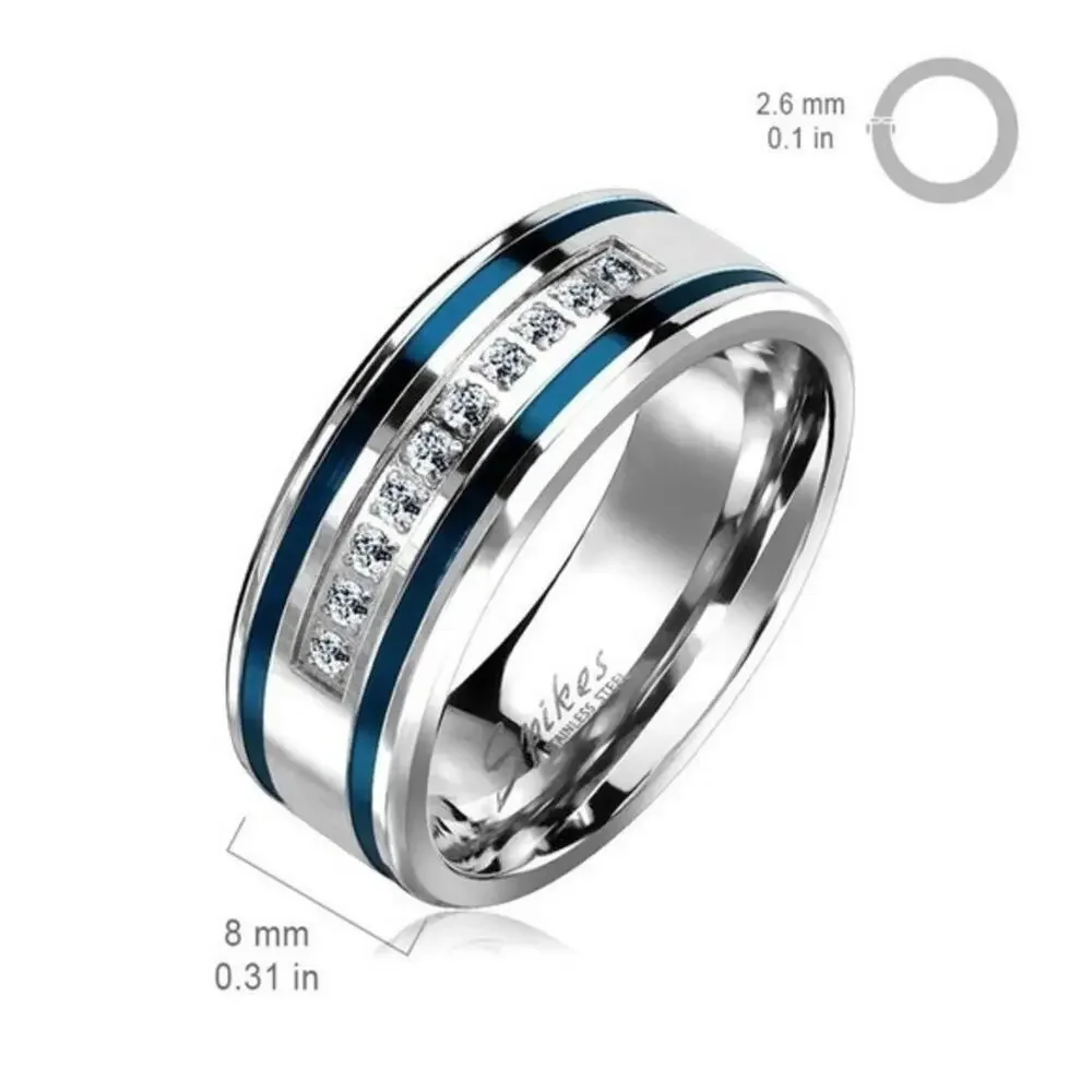 New stainless steel‎ CZ grooved ring size 10