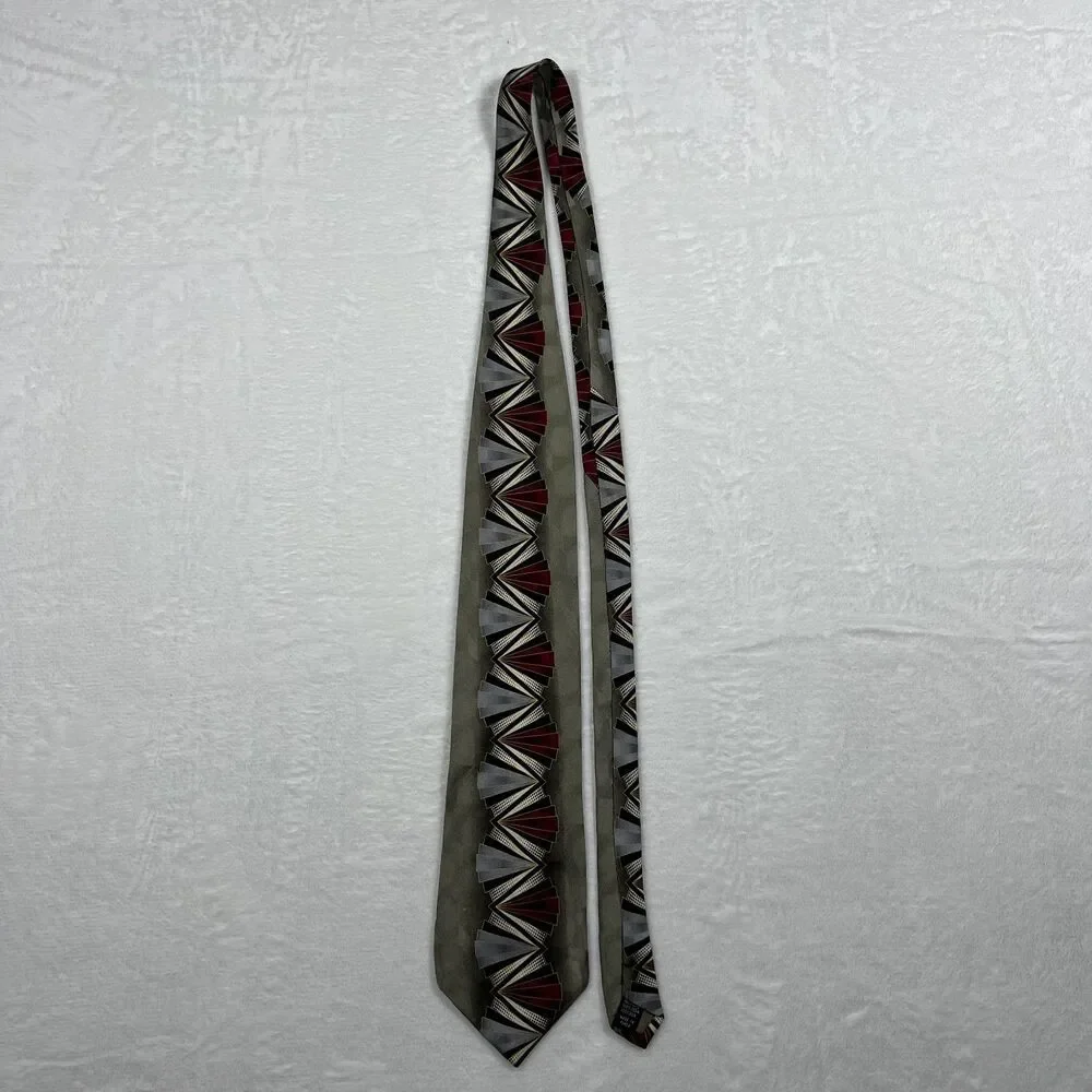 Molteni Uomo Mens Silk Necktie Tie Vintage 80s 90s Green Art Deco Handmade