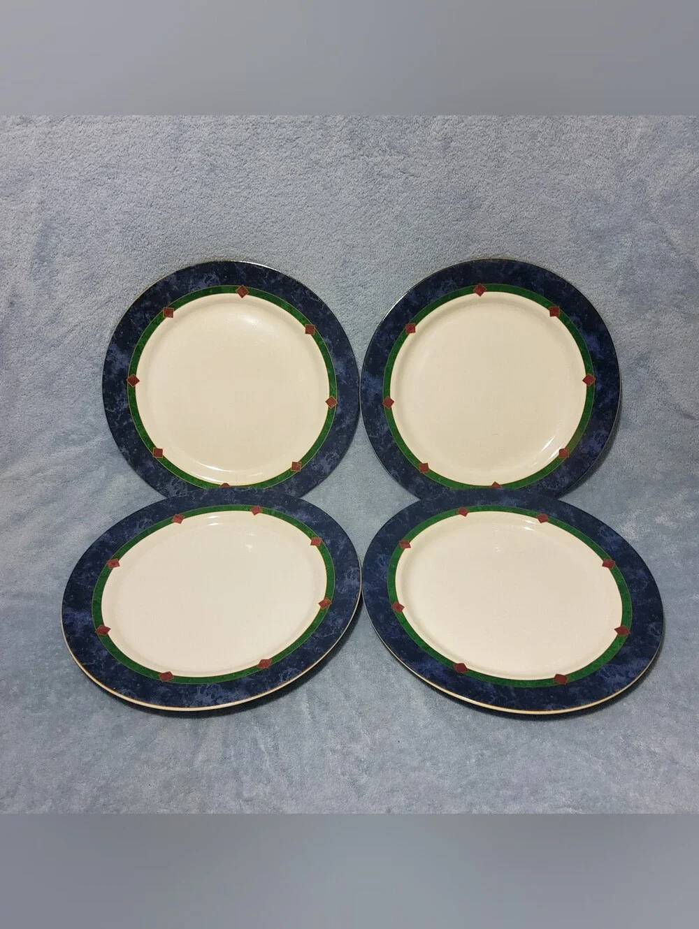 Pfaltzgraff Amalfi Classic Dinner Plate Set Of 4 Navy Green Burgundy 90s Country