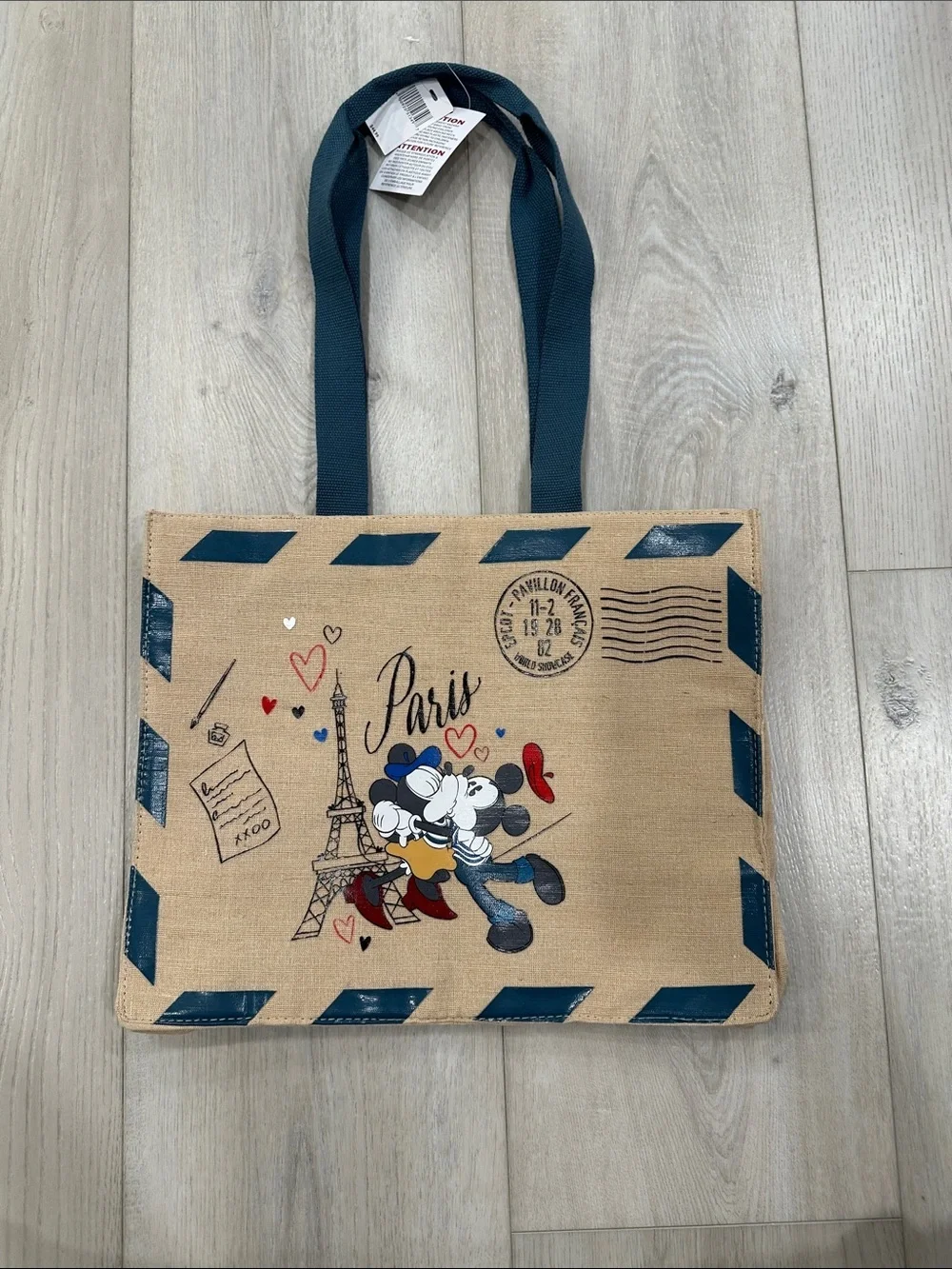 Disney Minnie Mouse Paris Envelope Tote Bag Jute Canvas Shopper NWT