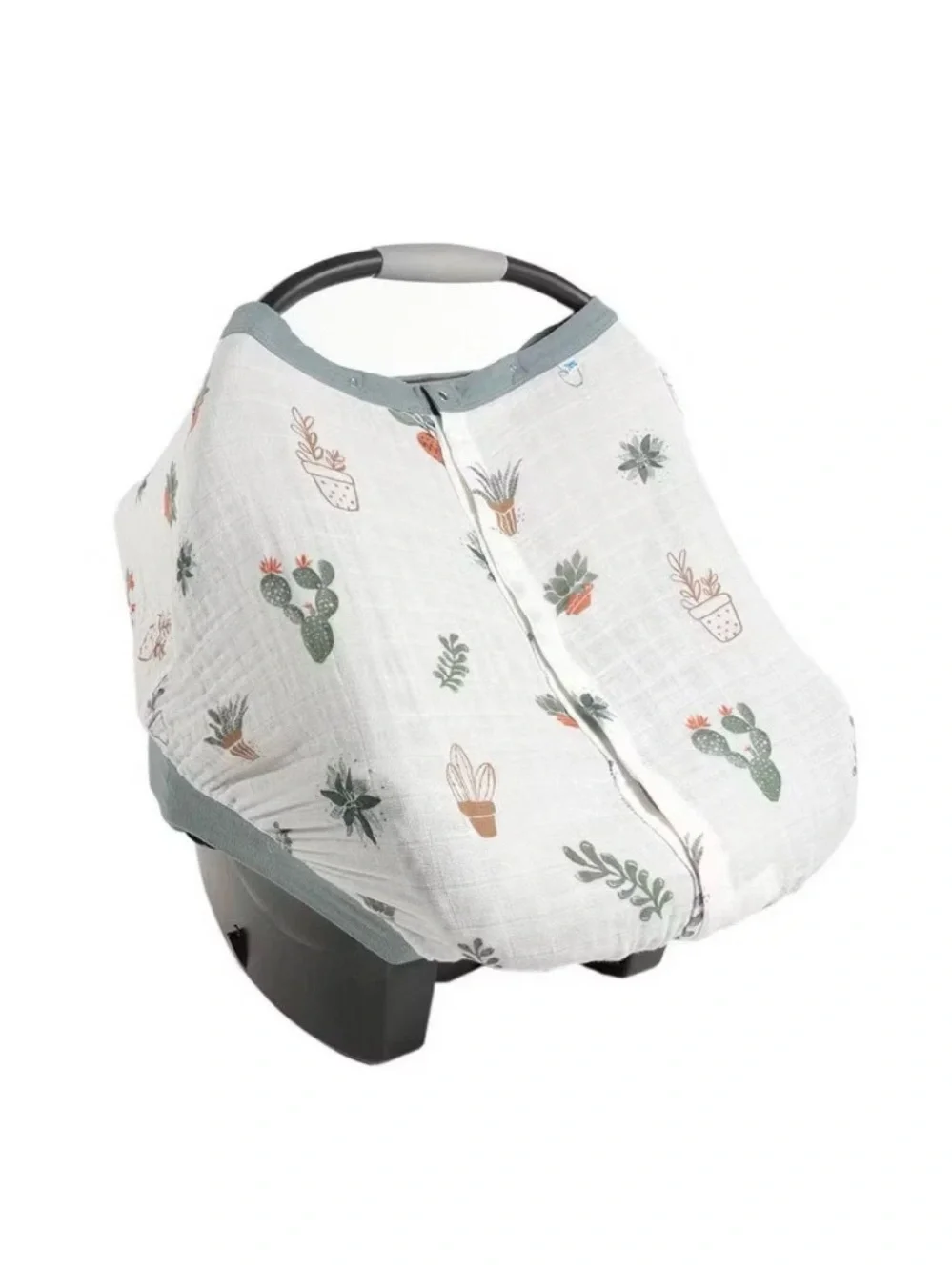 Neutral Cactus Print Baby Car Seat Canopy Cover - White & Green