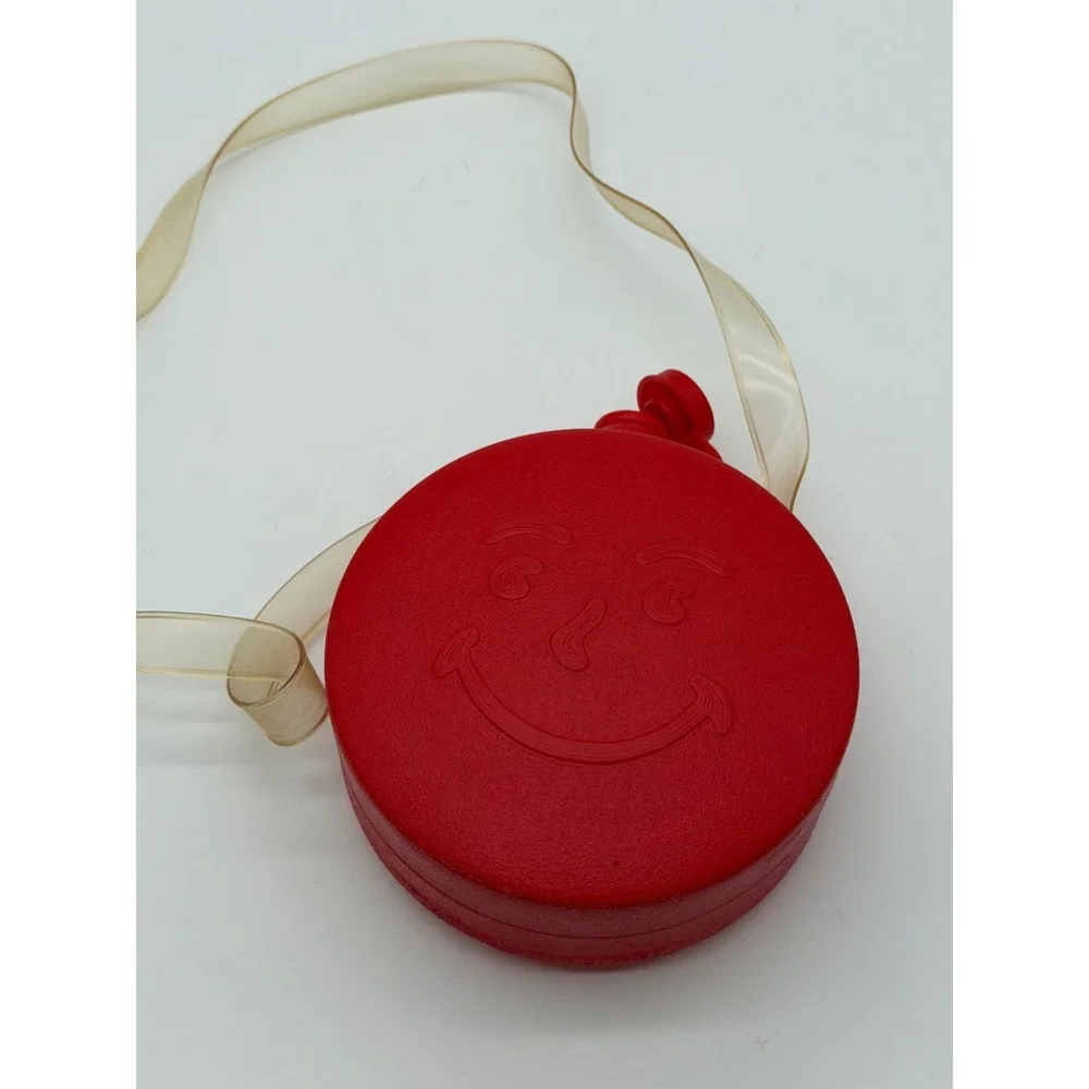 Vintage Kool-Aid Man Red Plastic Canteen Water Bottle with Strap Retro 1980s