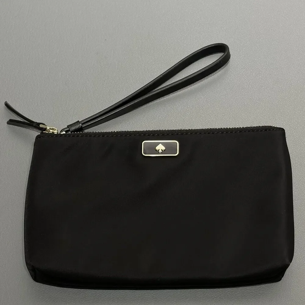 Kate Spade Dawn Medium Double Zip Wristlet Nylon Black Clutch Vegan Organizer