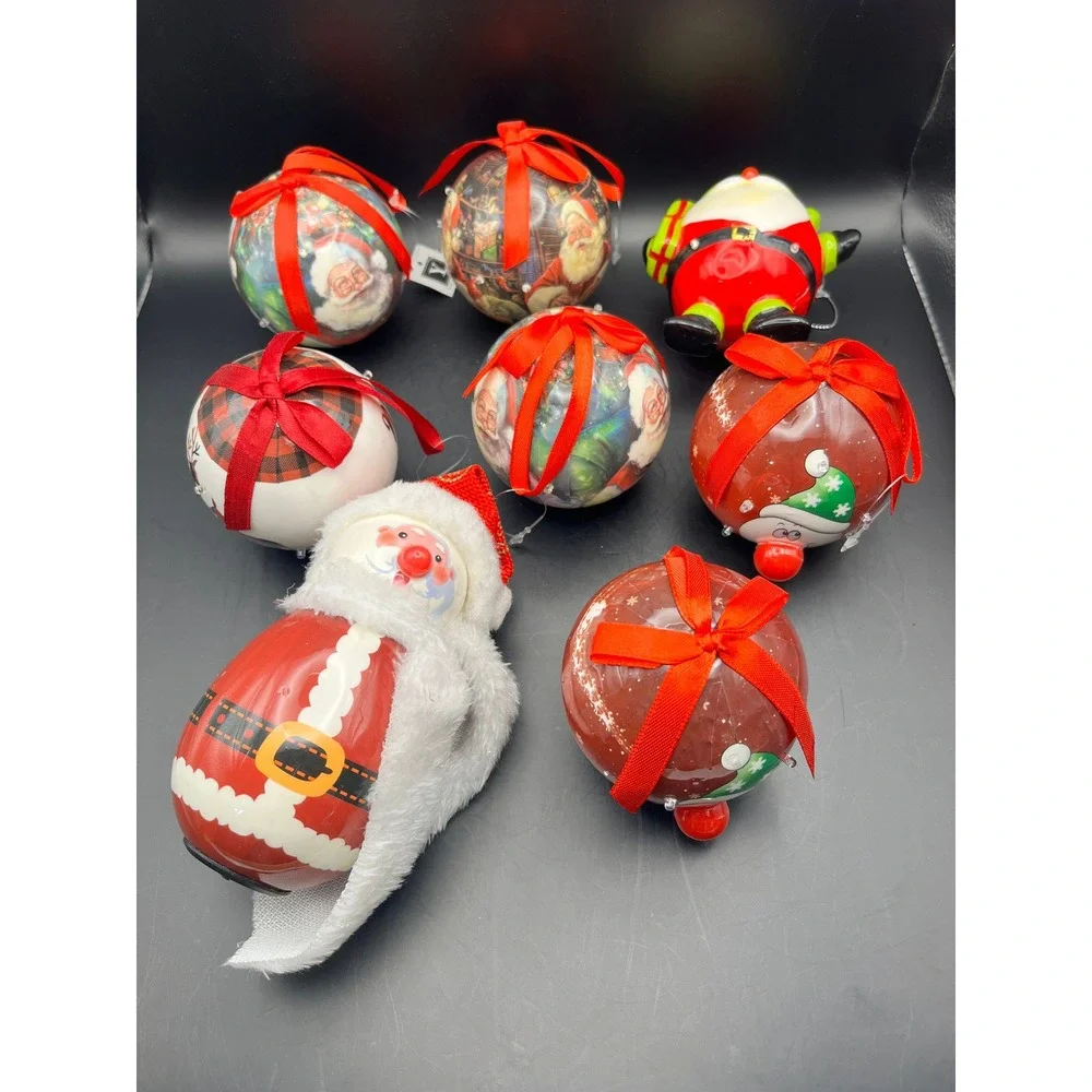 Vintage Light Up Christmas Ornaments, Santa,‎ Reindeer, Holiday Decor, Lot of 8