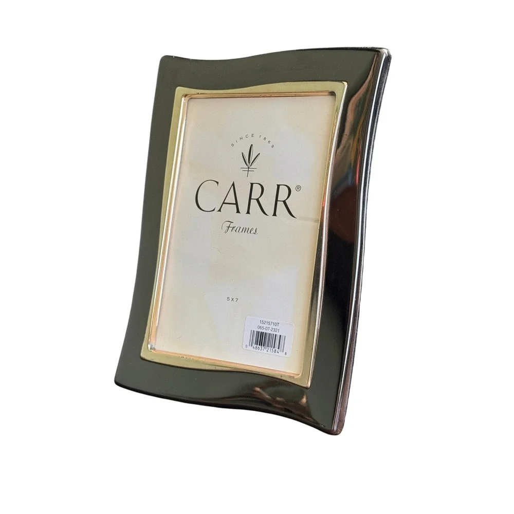 Carr 5x7 Photo Frame Silver Metal Wavy Gold Trim Modern Tabletop Decor‎