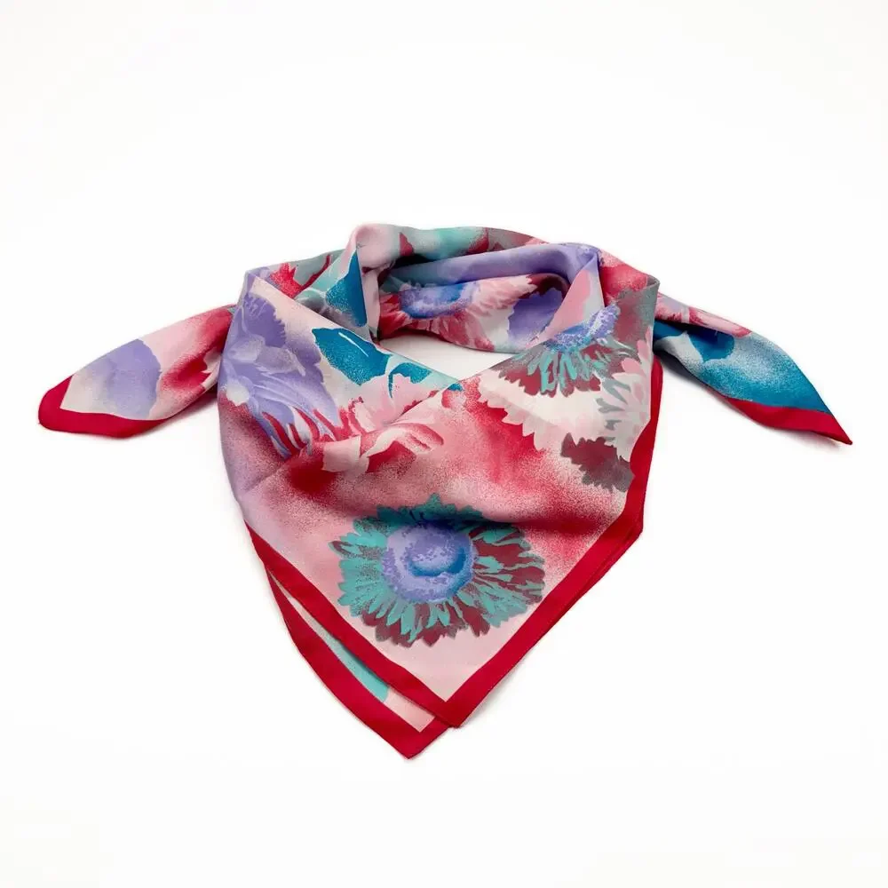 Art of Scarf Tie Rack‎ Floral Watercolor 80s Chiffon Square Scarf Made in Italy