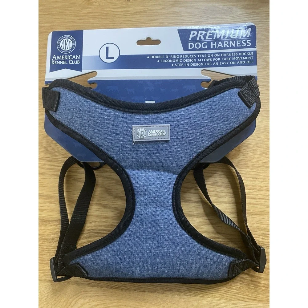 AKC PREMIUM DOG HARNESS SZ Large 30-40 lb‎ Dogs Blue Padded Double D Ring NEW