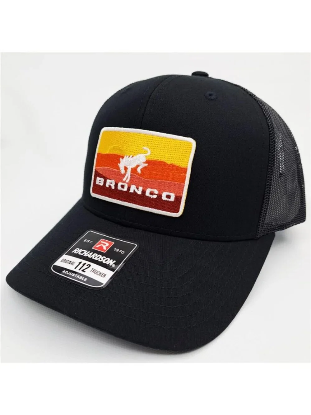 Retro Bronco Sunset Embroidered Patch Trucker Hat Richardson 112 Snapback Cap
