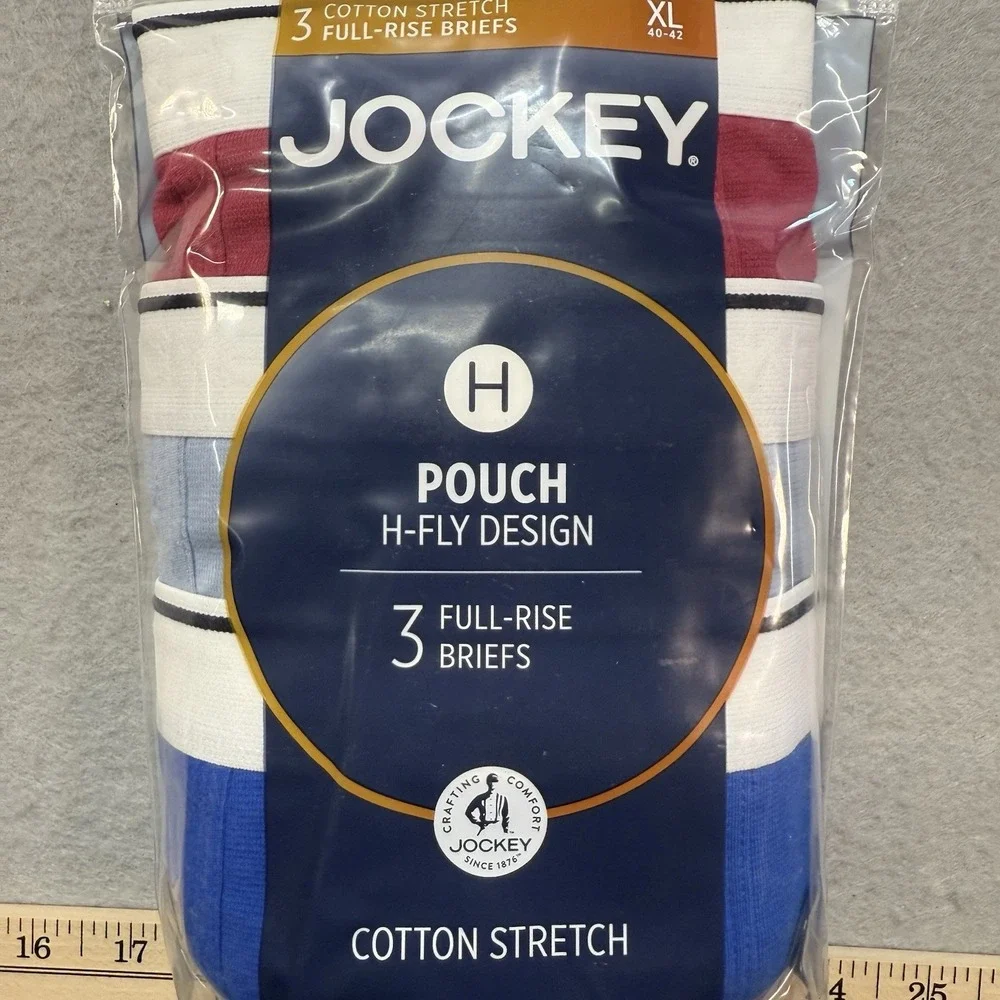 Jockey Pouch H Fly‎ Design 3 Men's Full Rise Briefs XL, Blue, Red, Multicolor
