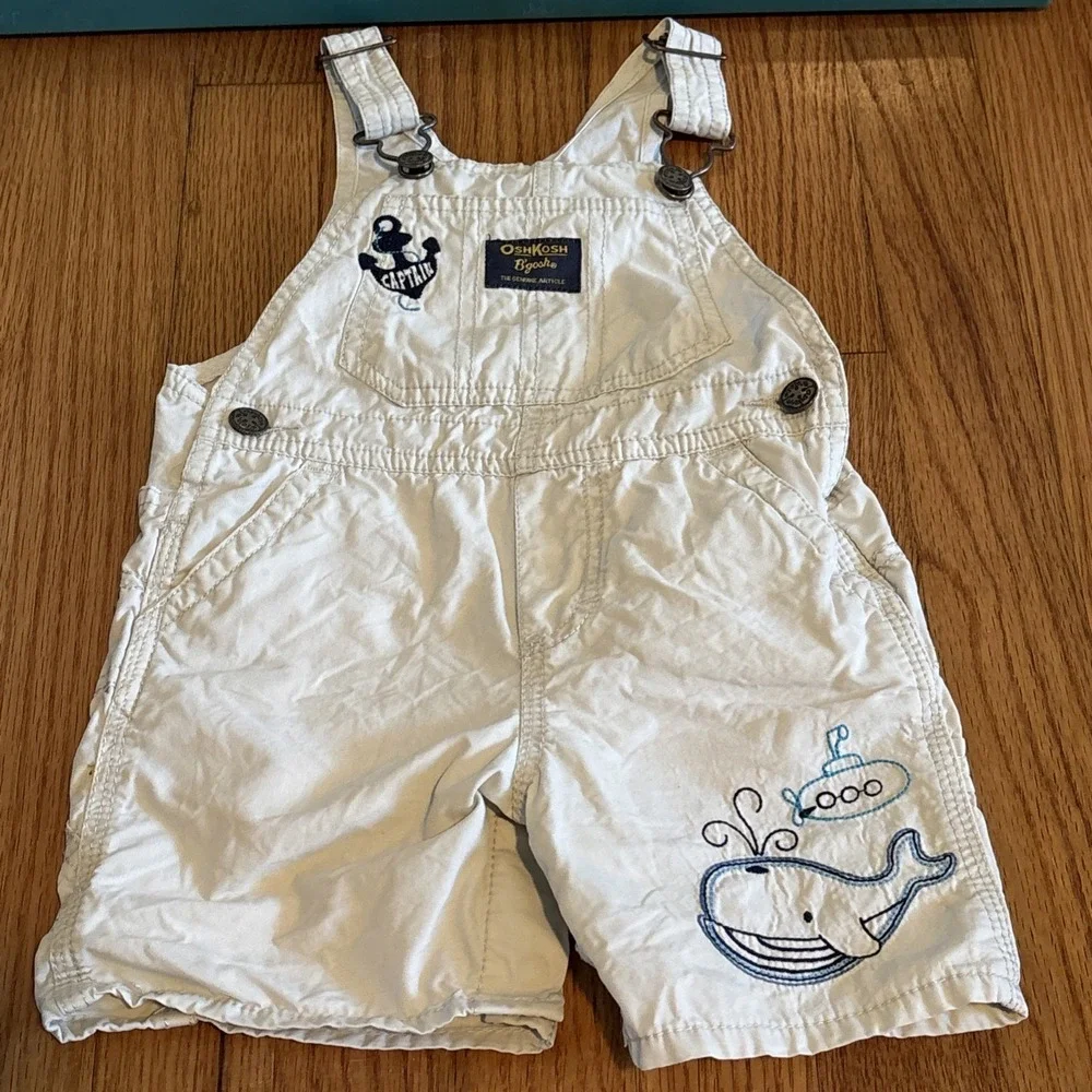 Oshkosh‎ B'gosh Baby Size 18 Months Shortalls Overalls Embroidered Blue Whales