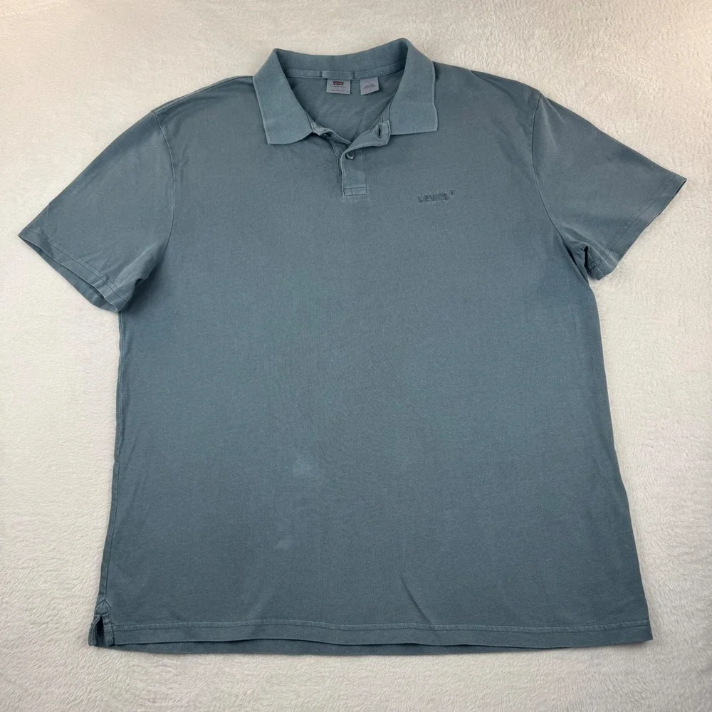 Levi's Polo Shirt Mens Large Blue-Grey Relaxed Fit Short Sleeve Embroidered Logo