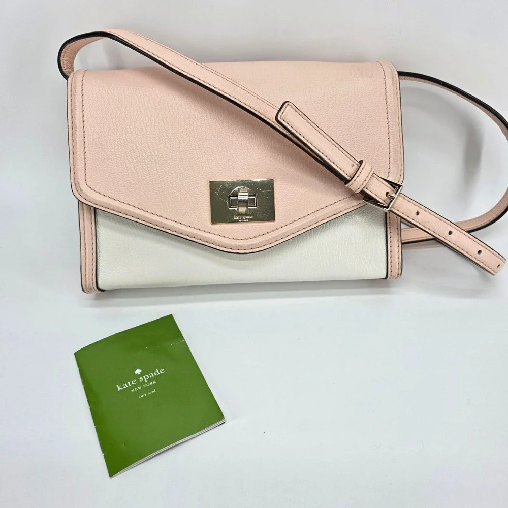 Kate‎ Spade Crossbody Bag Pink White Leather Pebbled Envelope Walter Place Nikki