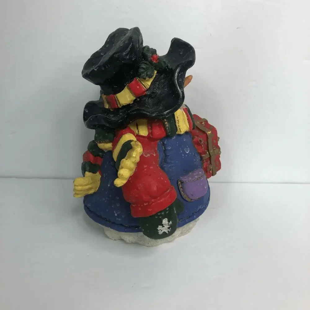 vtg Y2k colorful‎ snowman figure snow drops detail holding gift 7 inches tall
