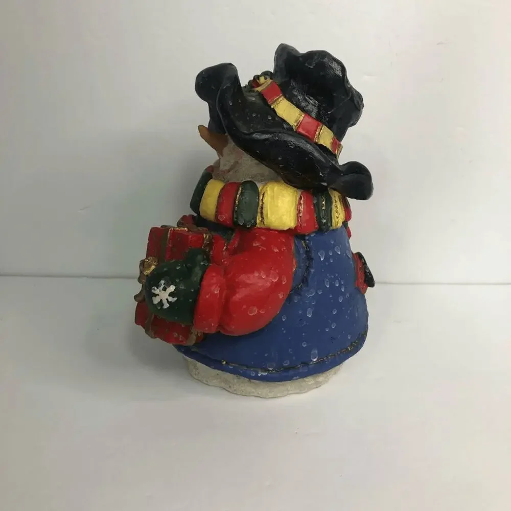 vtg Y2k colorful‎ snowman figure snow drops detail holding gift 7 inches tall