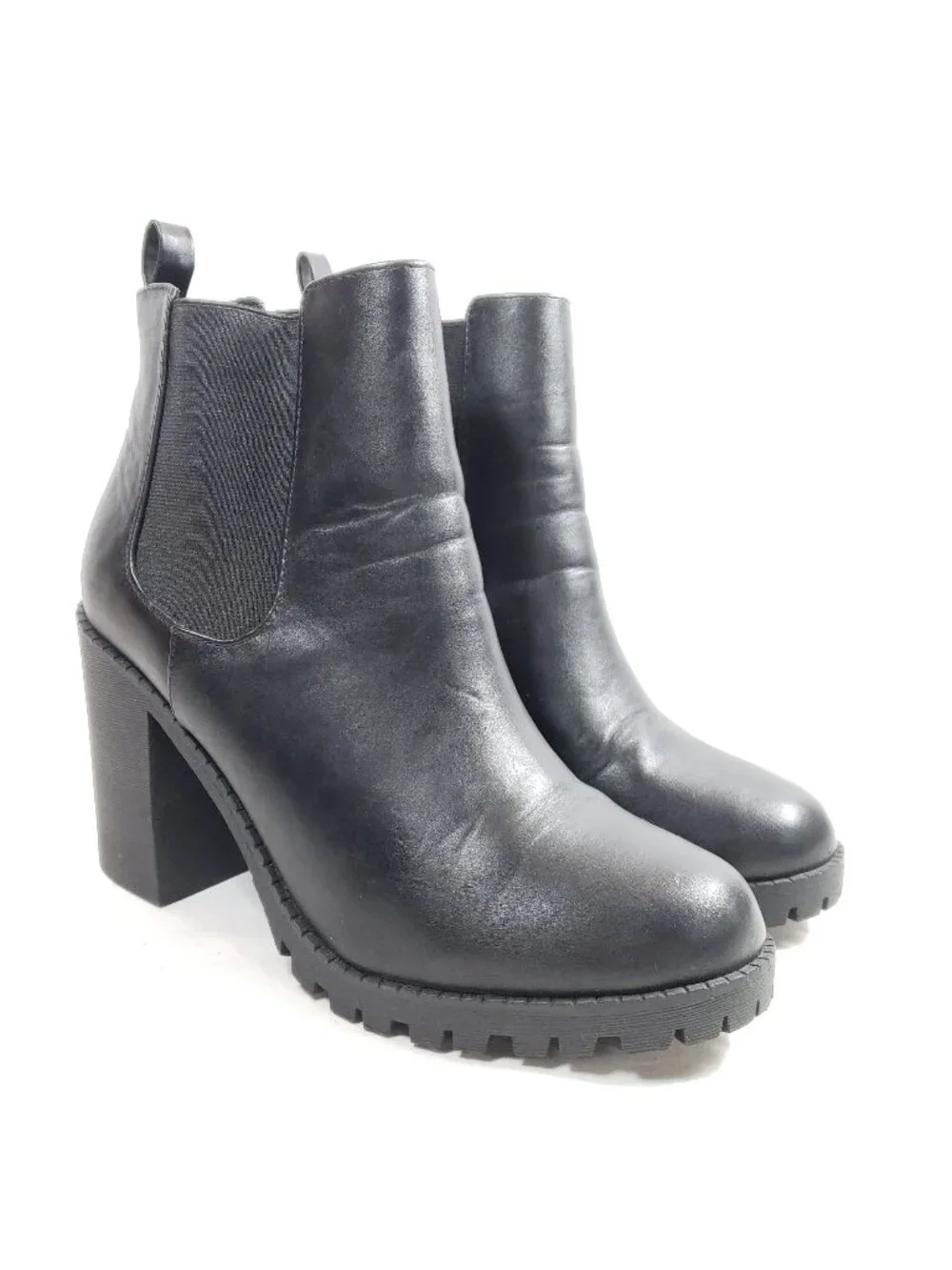 Womens Size 11 Black Chunky Heel Chelsea Ankle Boots All Man Made Material