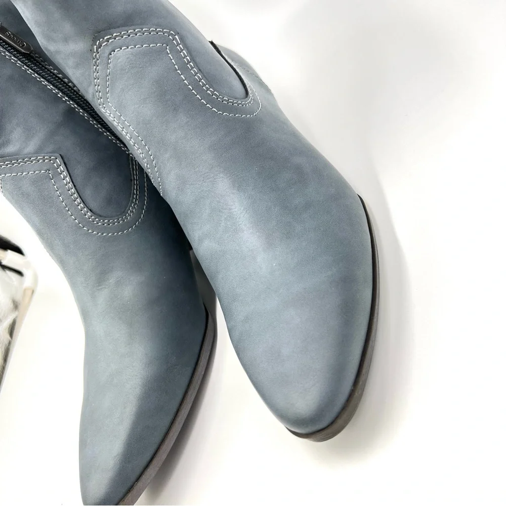 Circus NY Sam Edelman Size 6.5 Garth Gray‎ Blue Faux Vegan Leather Western Boots