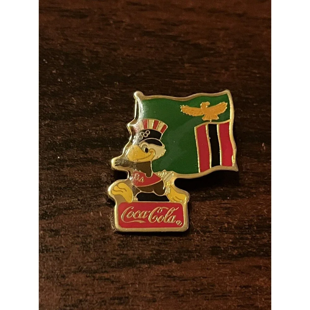 Vintage 1984 Los Angeles Olympics Coca Cola Sam Eagle‎ Zambia Flag Lapel Pin