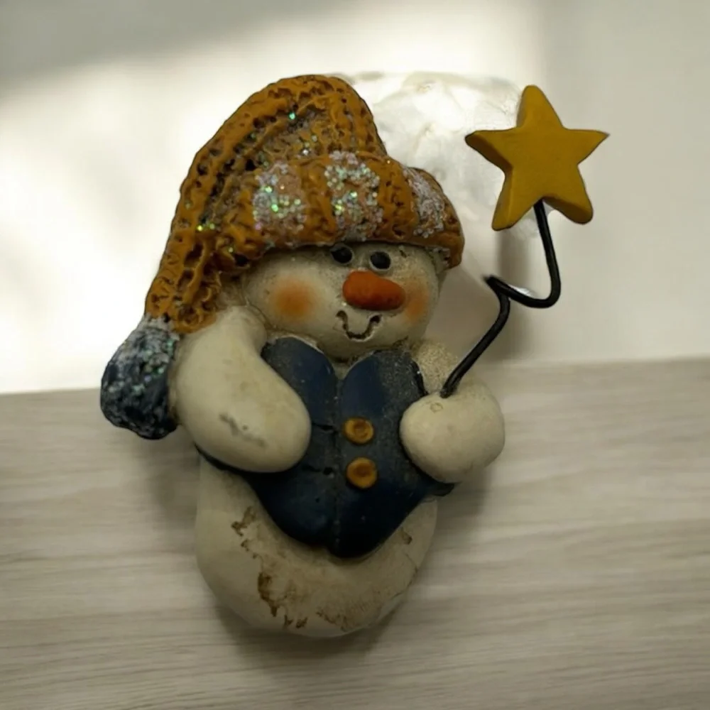 Vintage Happy‎ Holidays Snowman Pin Brooch Sparkle Hat Vest