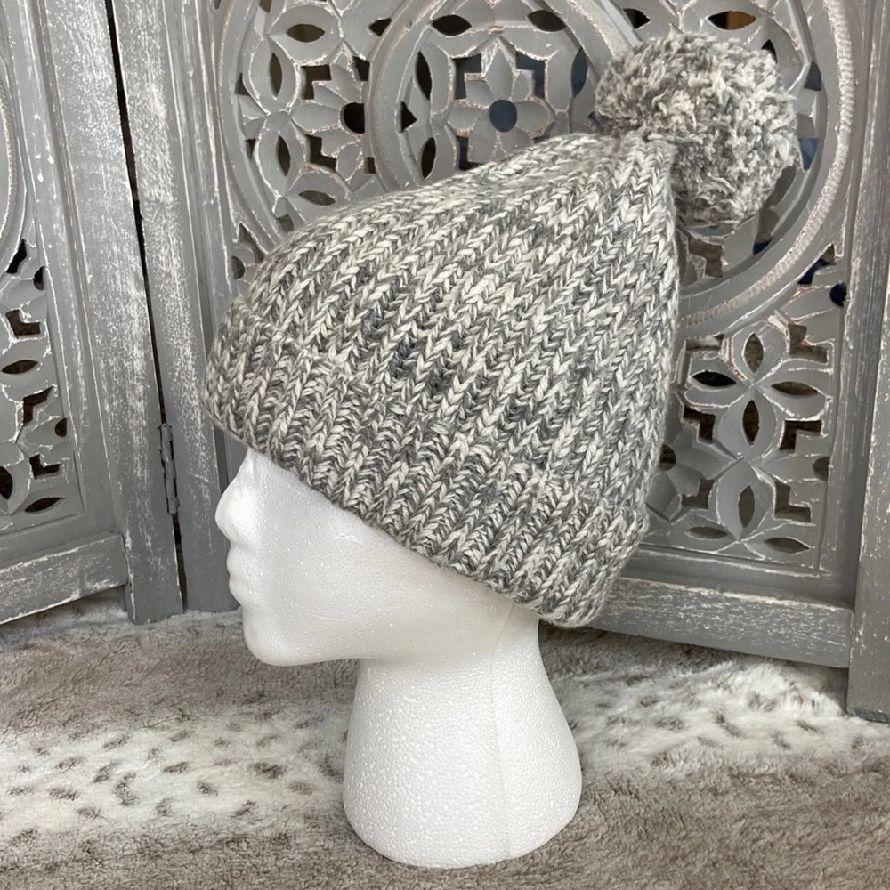 J.Crew knit beanie puff ball neutral feminine gorpcore preppy outdoor winter