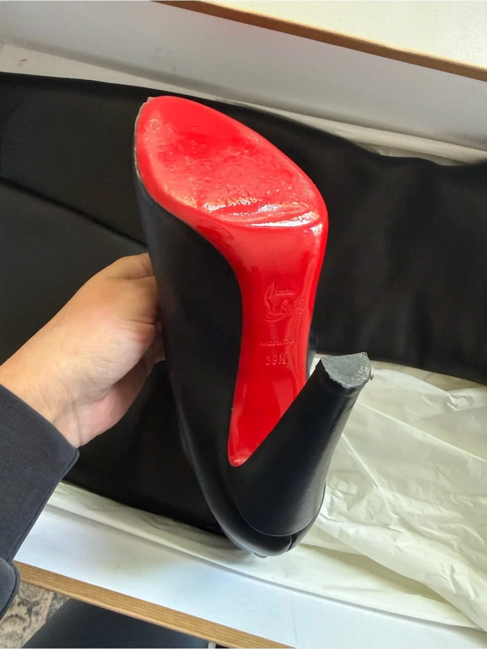 Christian Louboutin Black Leather Over-the-Knee High-Heel Boots with Red Sole