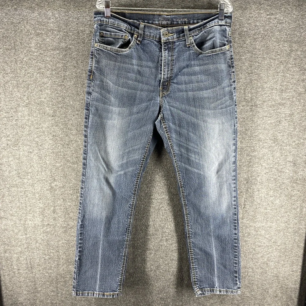 Levis Jeans Mens 34x30‎ Blue Athletic Mid Rise Denim Stretch Western Straight