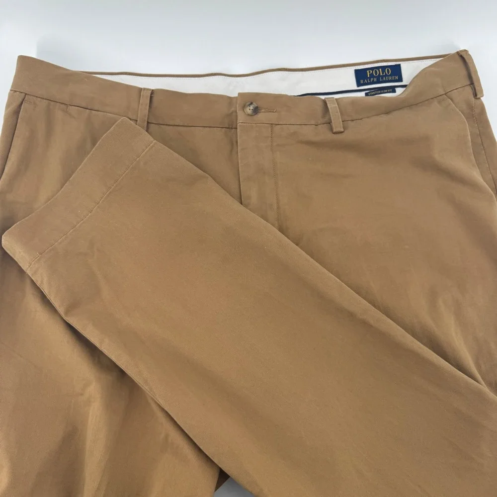 Polo Ralph Lauren Mens 38x32 Stretch Slim Fit Chino Pants Tan Khaki Cotton Blend