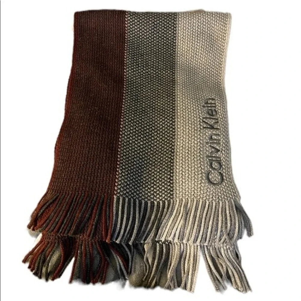 Calvin Klein | Braided Scarf with Braided Tassels Maroon, dark and light Gray