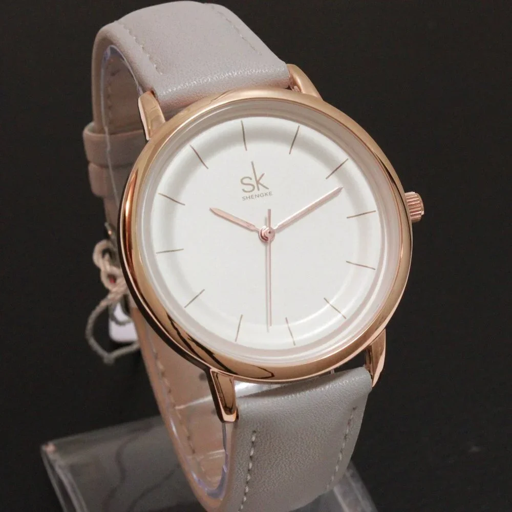 Ladies Dress Quartz Watch White Dial Grey Strap 38mm