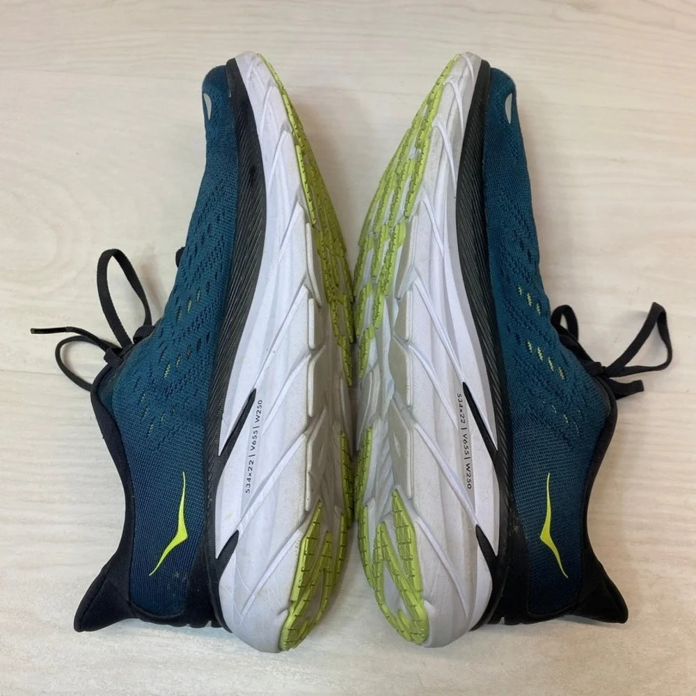 Hoka Mens Size 10.5 Clifton 8 Running Shoes Blue Teal Sneaker 1119393 Sneakers