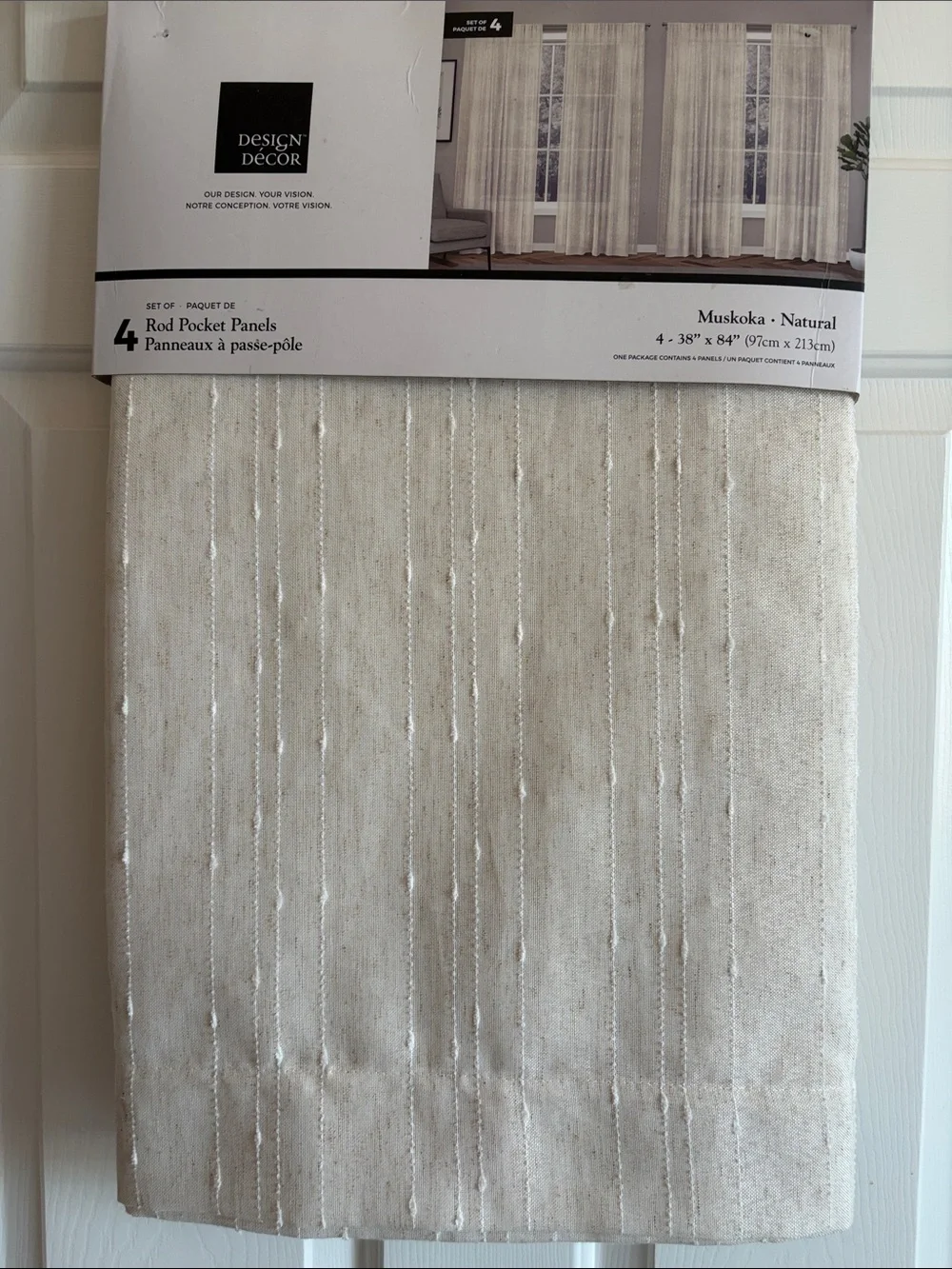 Design Decor Muskoka -Natural Rod Pocket Curtain Panels - 4 panels